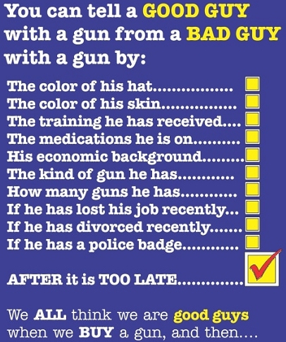Checklist of 10 ways to tell a good guy from a bad guy, none of them checked; followed by the checkmarked 1 way to tell: "AFTER it is TOO LATE"